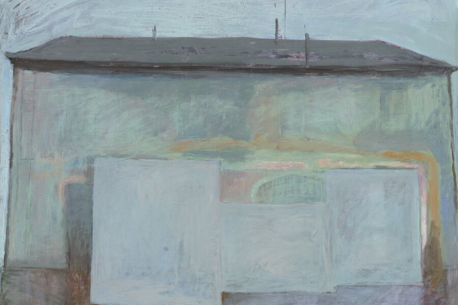 Ina Bierstedt, 2023, Bad Schandau, a border, egg tempera and oil on canvas, 75 x 95 cm, photo Gunter Lepkowski